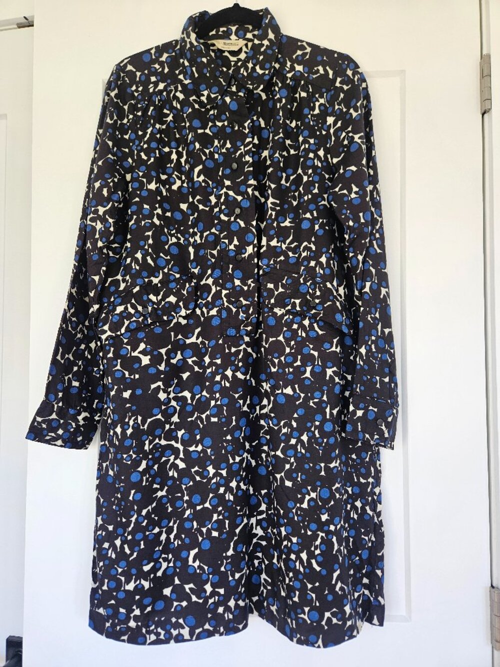 Black blue patterned long sleeve dress